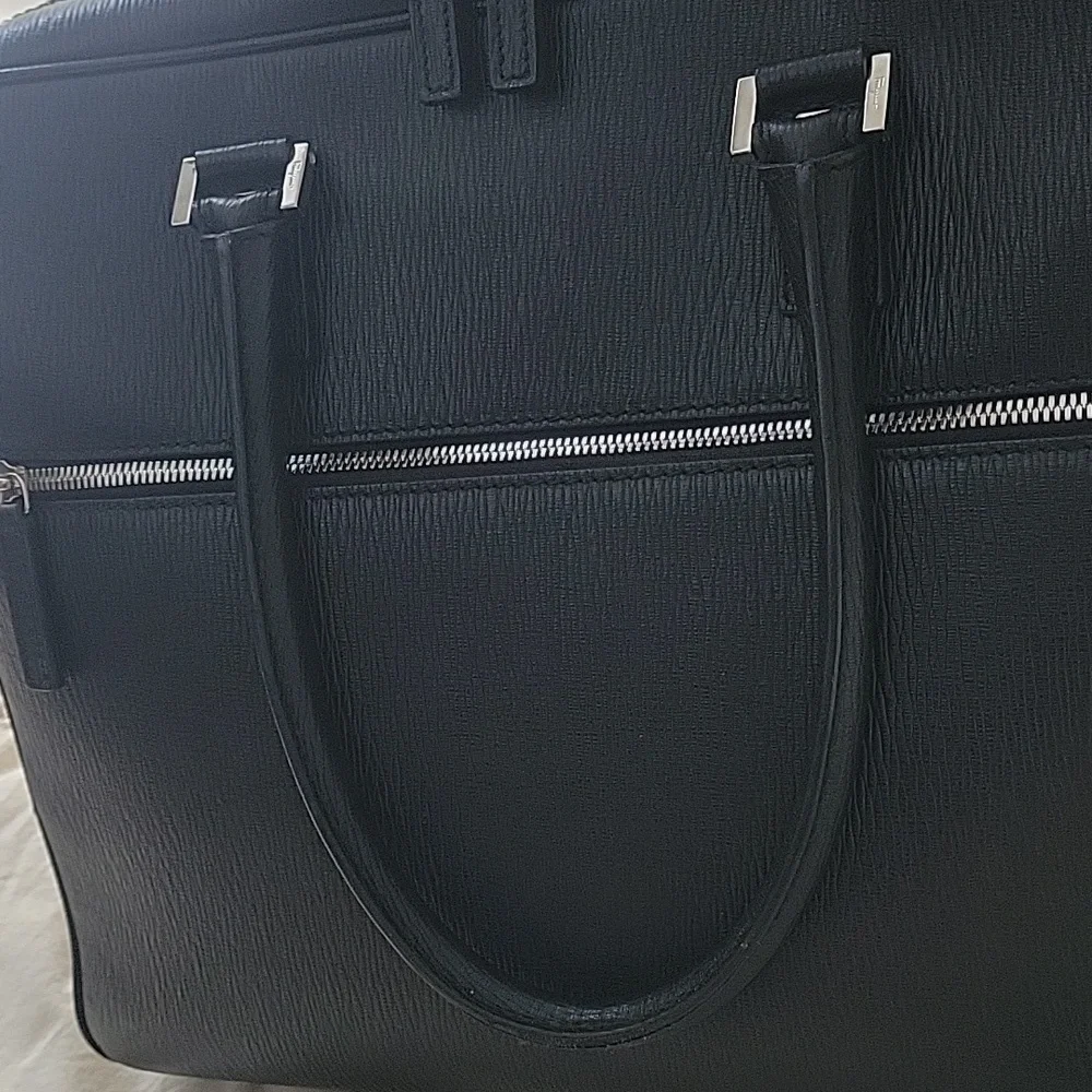 Salvatore Ferragamo Black Leather Laptop Bag